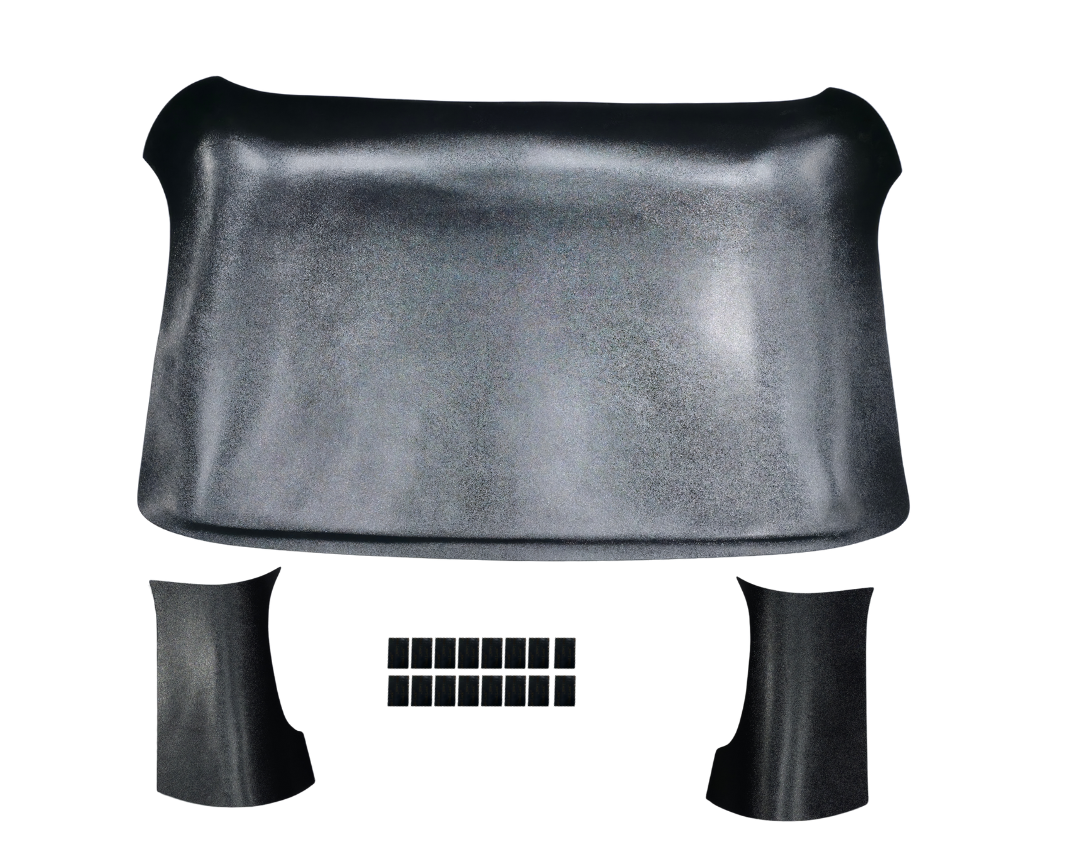 Parts of the 1961–1963 Ford Unibody small‑window ABS molded headliner kit with quarter panels and dual lock tabs