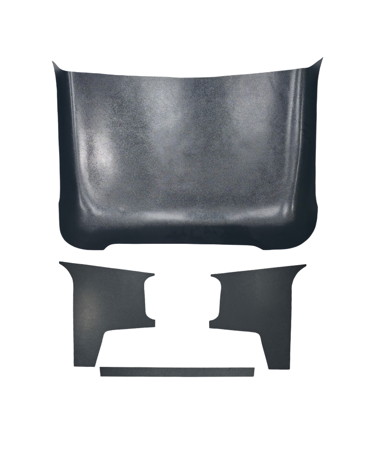 Black molded ABS headliner kit for 1937 Ford truck, includes center panel, quarter panels, and a belt strip