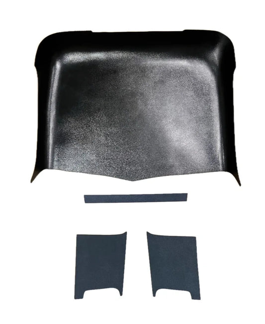 A black 1938-1939 Ford Truck headliner with quarter panels laid out on a white background.