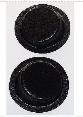 Two black round objects on a white background
