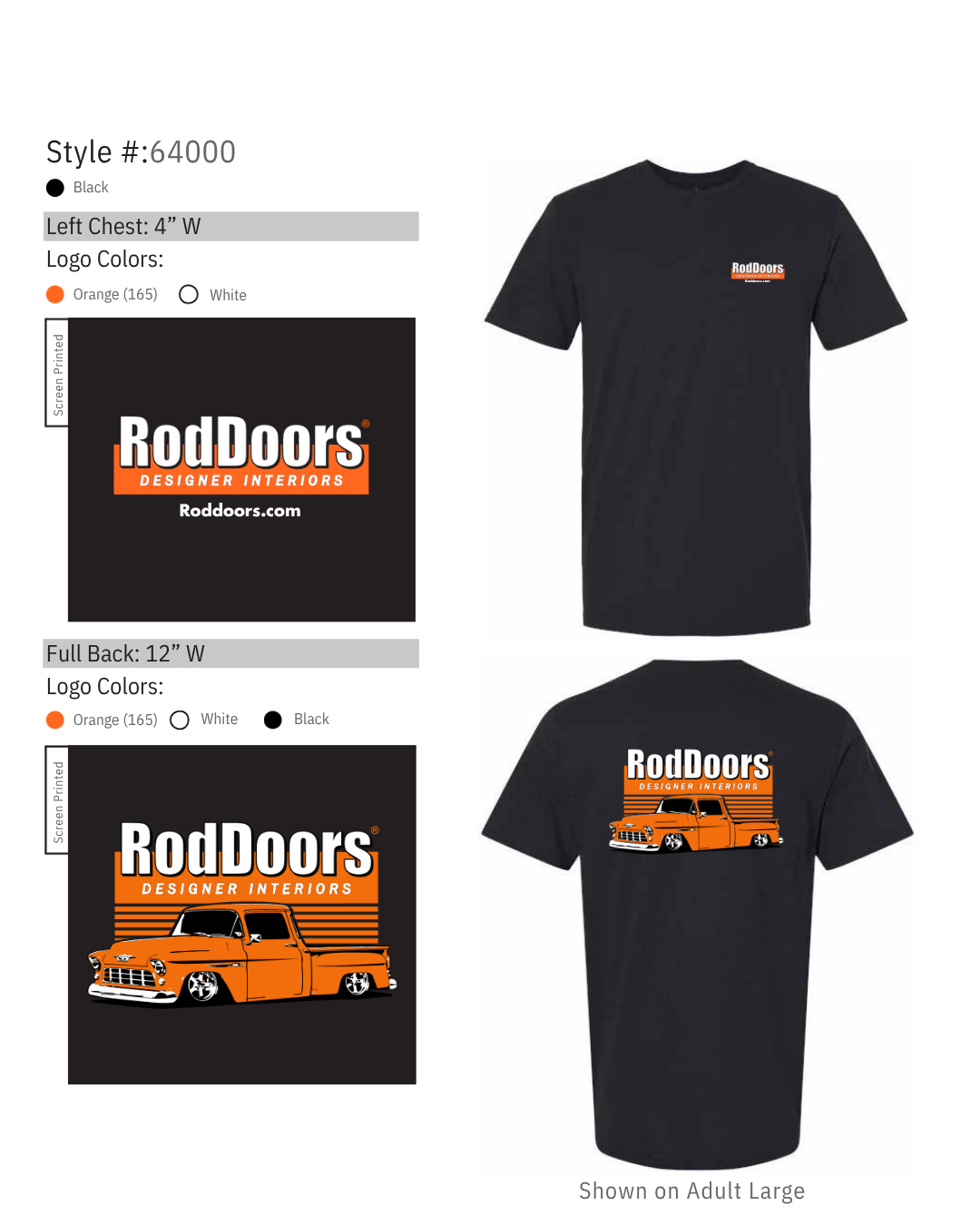 RodDoors Designer Interiors Short Sleeve T-Shirt – Black with Orange Classic Truck Graphic