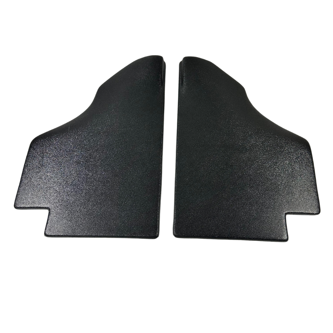 Two black car mats on a white background