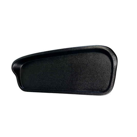 Black plastic component on a white background