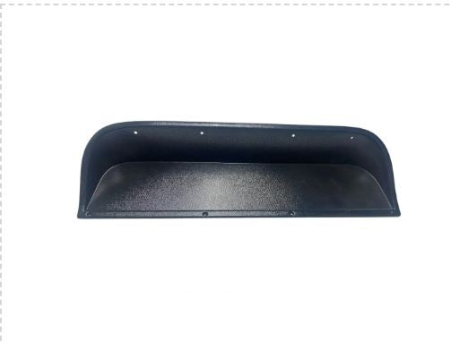 A black dash panel for Ford trucks from 1967 to 1972, featuring pretrimmed holes for gauges and a spun metal backing plate.
