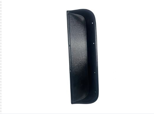 Black plastic wheel cover on a white background