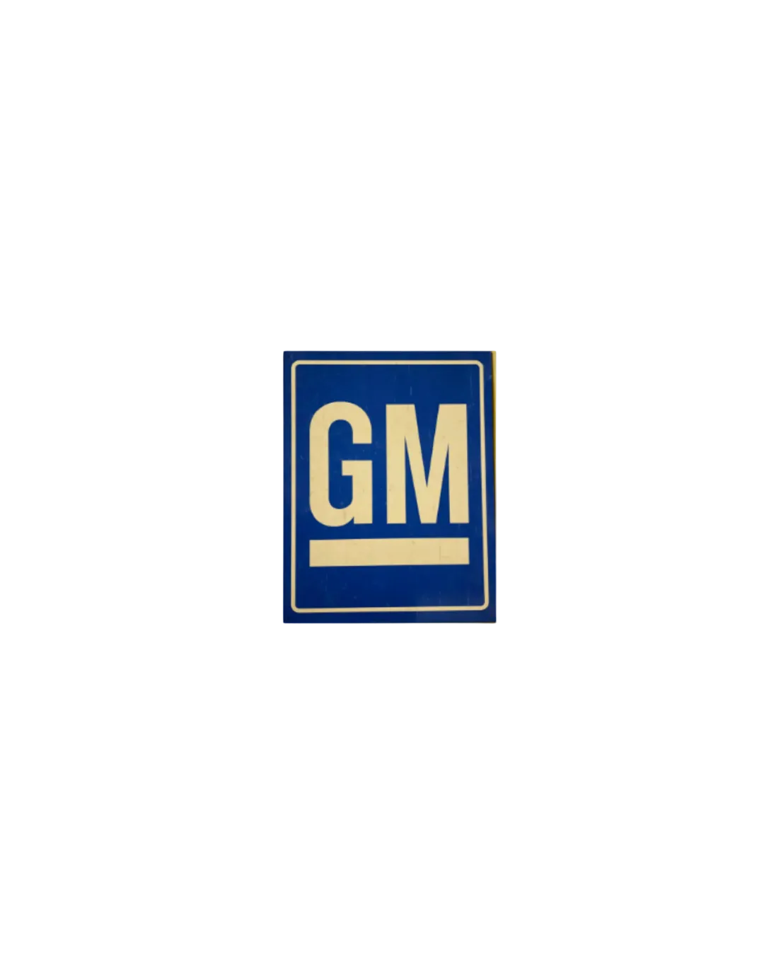 A square blue and gold GM logo plaque or emblem on a plain white background.