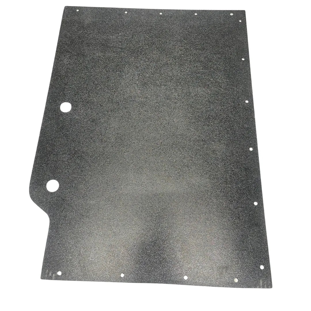 A flat metal door panel for a Ford truck, likely made of steel, with a textured black finish and multiple mounting holes.