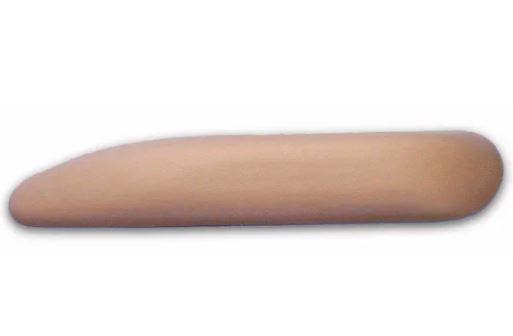 Tan fabric-wrapped universal modular ABS armrest, elongated rounded profile shown against plain background