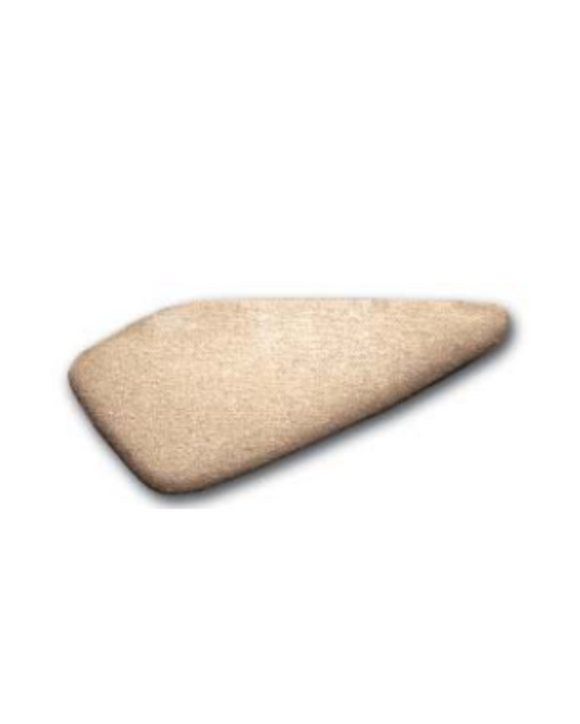 Tan fabric-wrapped universal modular ABS armrest, tapered wedge-shaped profile shown against plain background