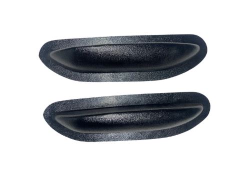 Pair of black ABS universal modular armrests shown from above, curved profile visible