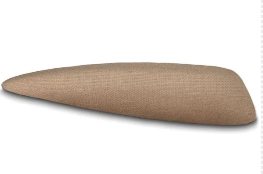 Tan fabric-wrapped universal modular ABS armrest, tapered wedge-shaped profile shown against plain background