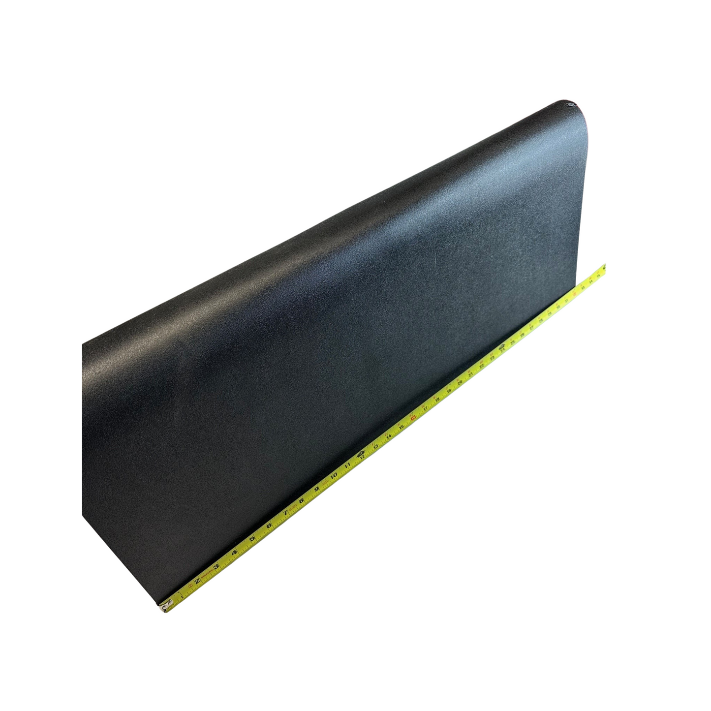 Black rubber mat with yellow edge on a white background