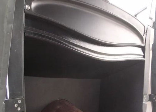Black contoured ABS under dash cover installed beneath 1931-1934 Ford dashboard, curved profile visible