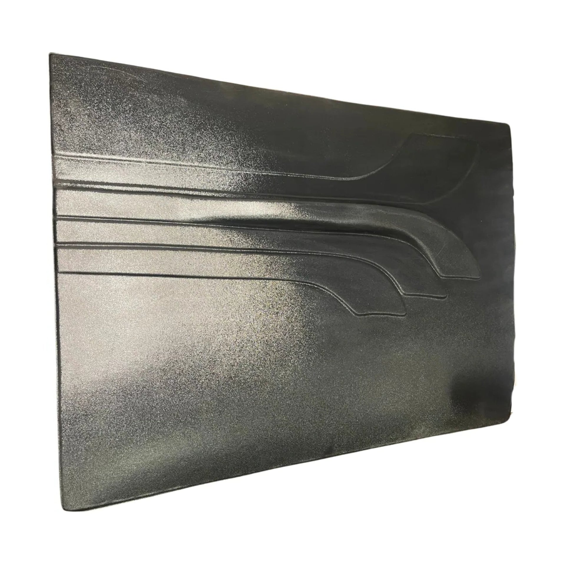A pair of black door panels with armrests designed to fit into a vehicle's interior, with a textured surface and a sleek design.