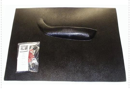 Black door panel for a vehicle with a package of Dual Lock tabs included.