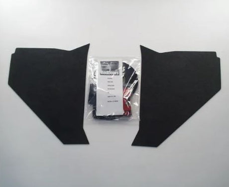 A pair of black kick panels for1957–1960 Ford truck smooth molded ABS kick panels, with installation hardware visible in the center.