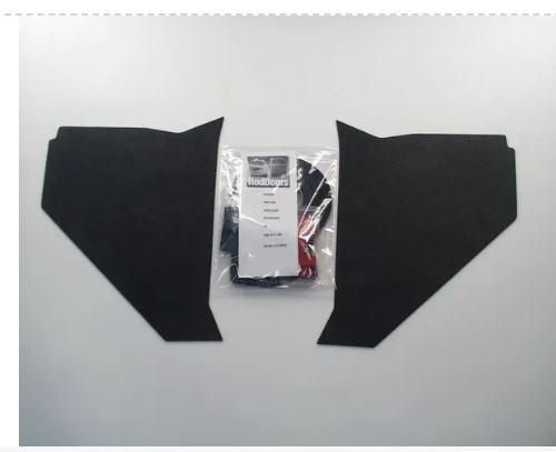 A pair of black kick panels for Ford trucks, with installation hardware visible in the center.