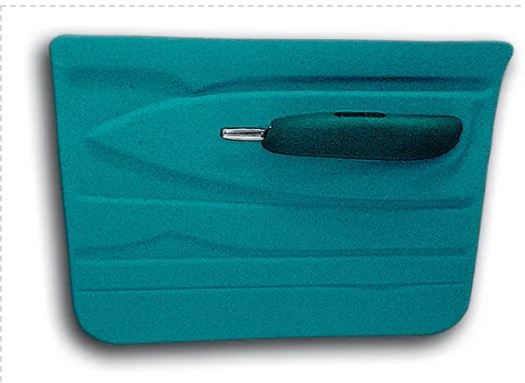 A blue door panel for a Chevrolet truck with an armrest, designed to be installed on the vehicle's interior.