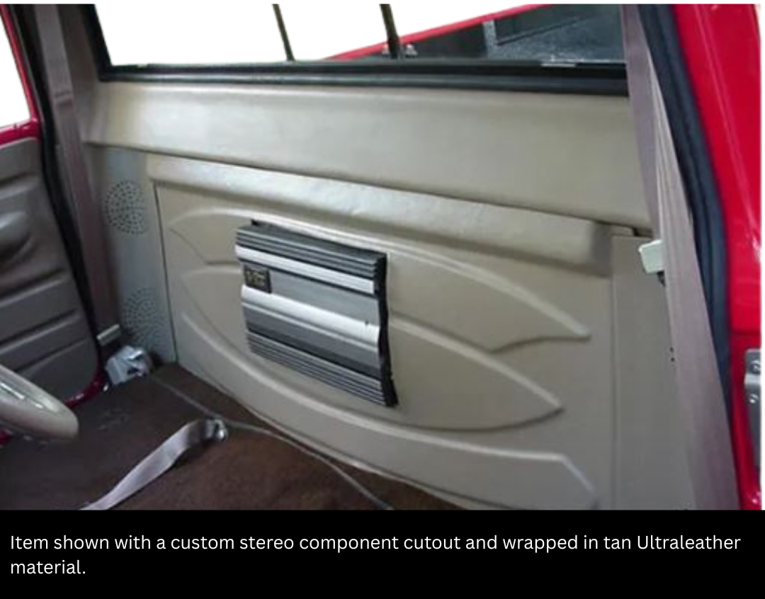 Customer-installed rear cab cover for 1967-1972 Chevrolet truck, wrapped in tan Ultraleather