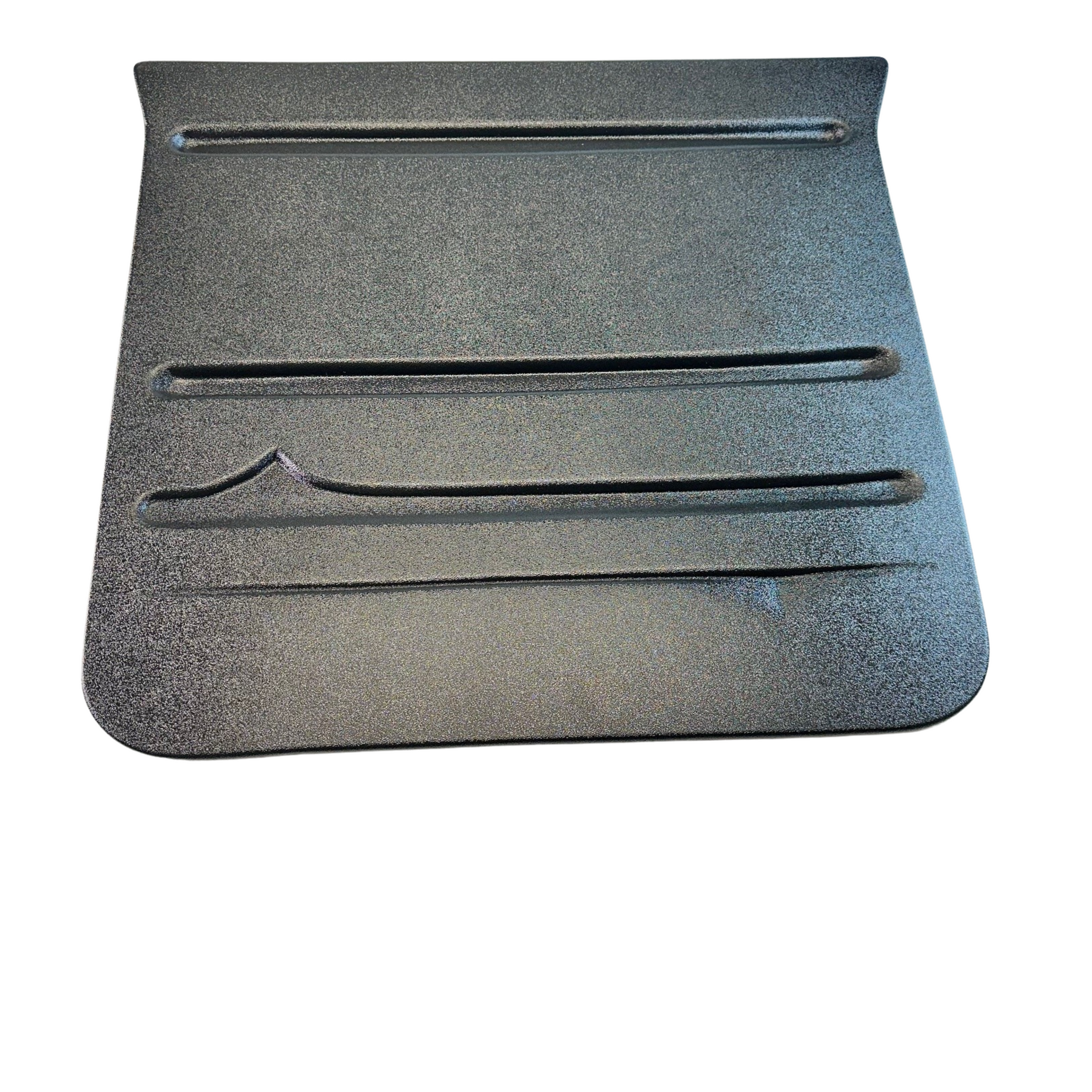 Gray car trunk mat with cutouts on a white background