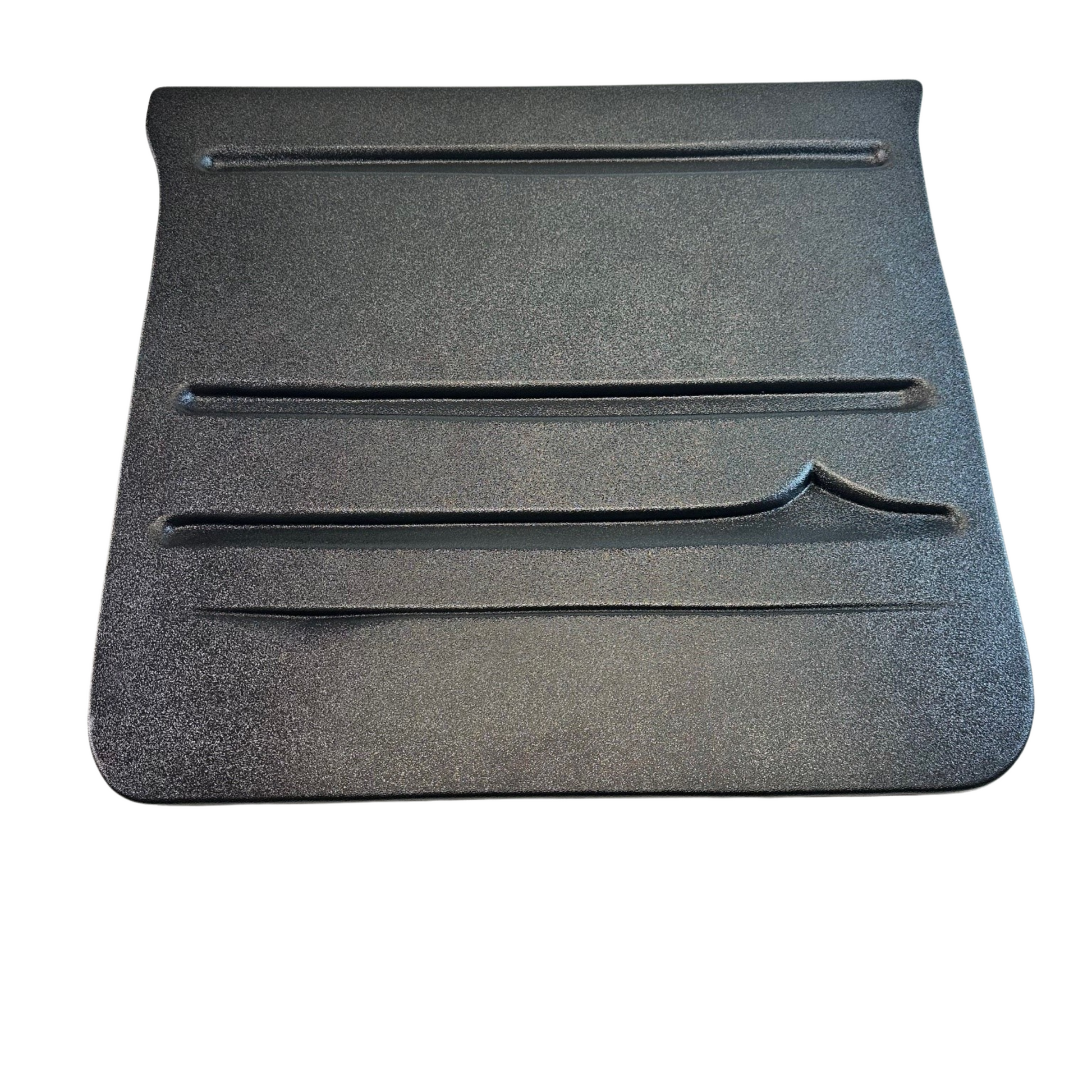 Gray car mat with cutouts on a white background