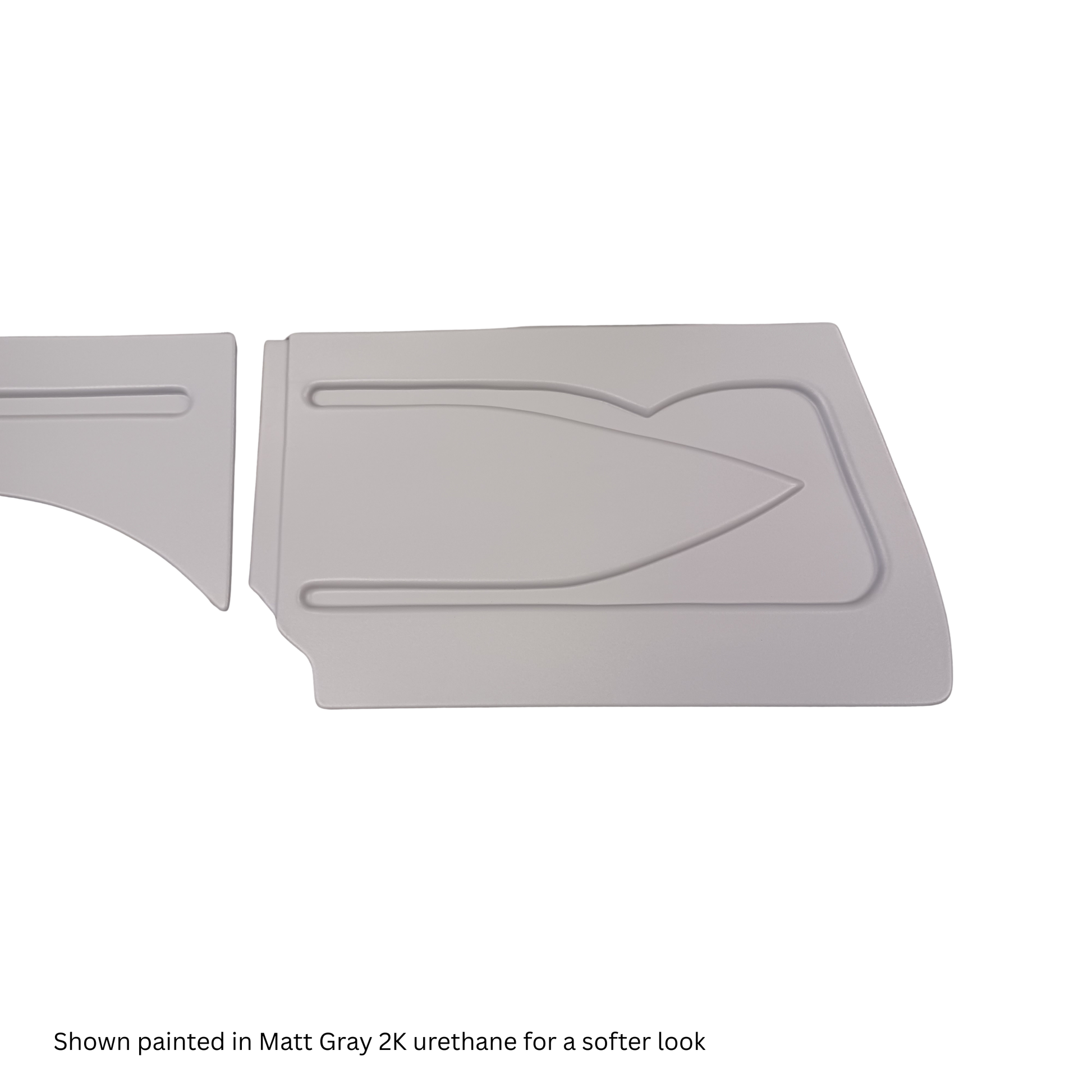 Gray painted ABS rear quarter panel pair for 1967-1972 Chevy Suburban, shown from one angle