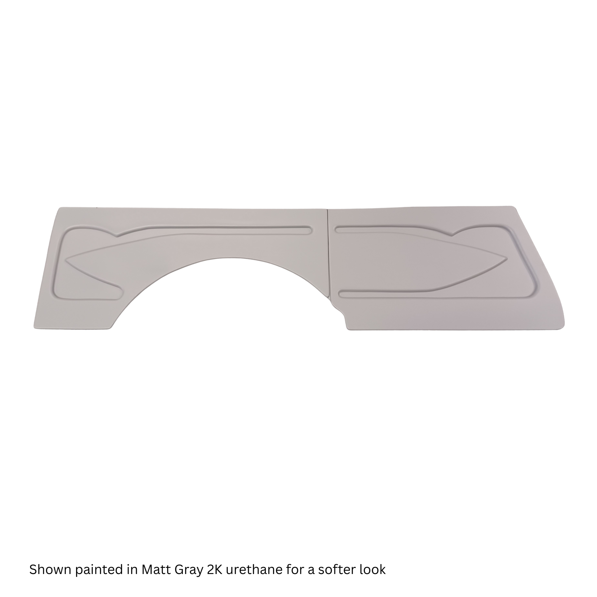 Gray painted ABS rear quarter panel pair for 1967-1972 Chevy Suburban, shown from an alternate angle