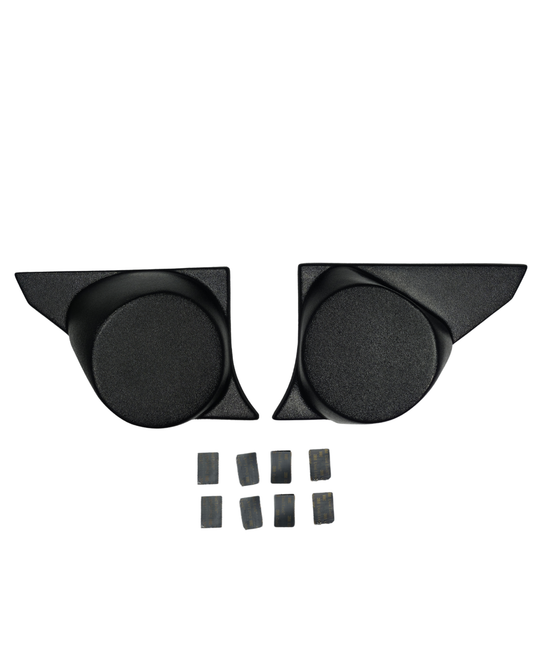 Pair of black textured ABS kick panels for 1973-1991 Chevrolet Truck Silverado, shown with dual lock tabs