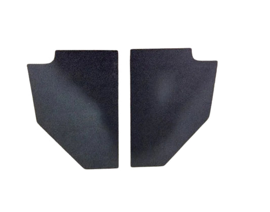 A pair of black flat kick panels for 1947-1955 Chevrolet trucks.