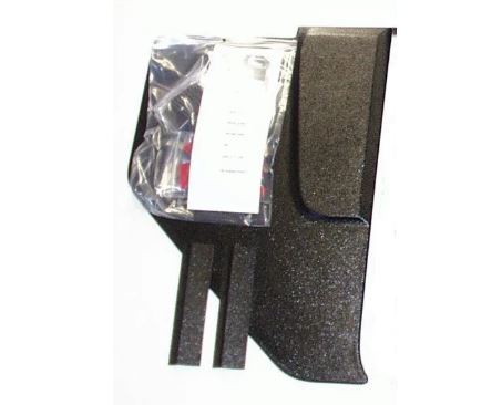 Black car dashboard cover with a clear plastic bag on a white background