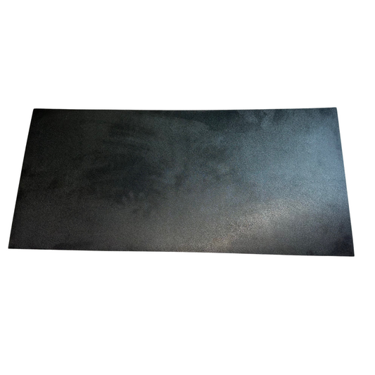 Black rectangular mat on a white background