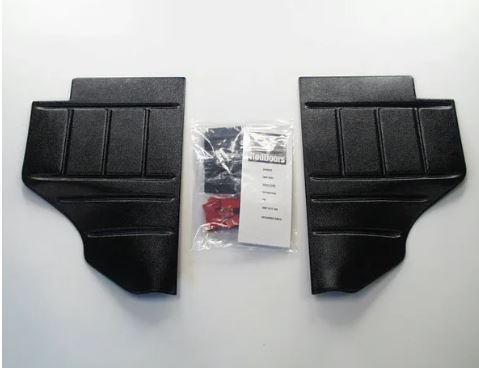 A pair of black kick panels for 1953-1955 Ford trucks, with installation hardware visible in the center.