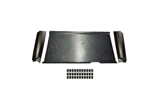 Black, smooth ABS rear cab cover kit for 1956 Ford F-Series truck including center panel, corner panels, and dual lock tabs