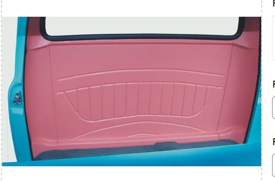 Car floor mat with a pink interior and blue exterior