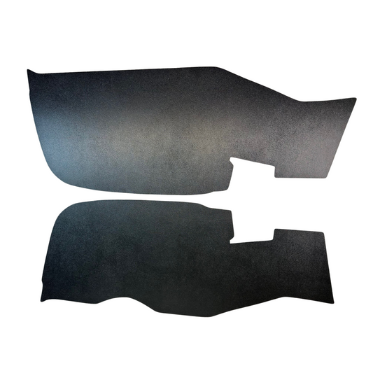 Two black car seat covers on a white background