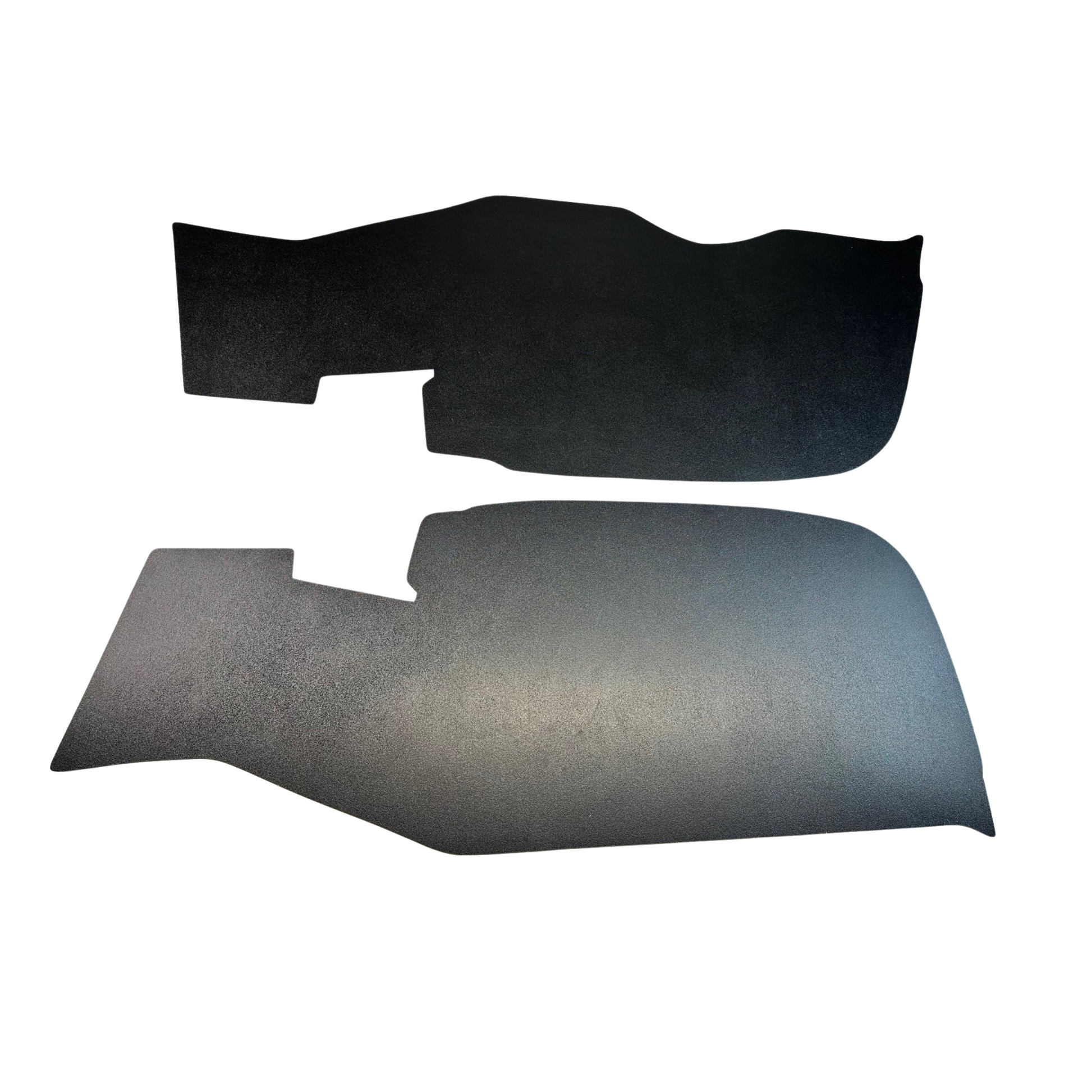 Two black car seat covers on a white background