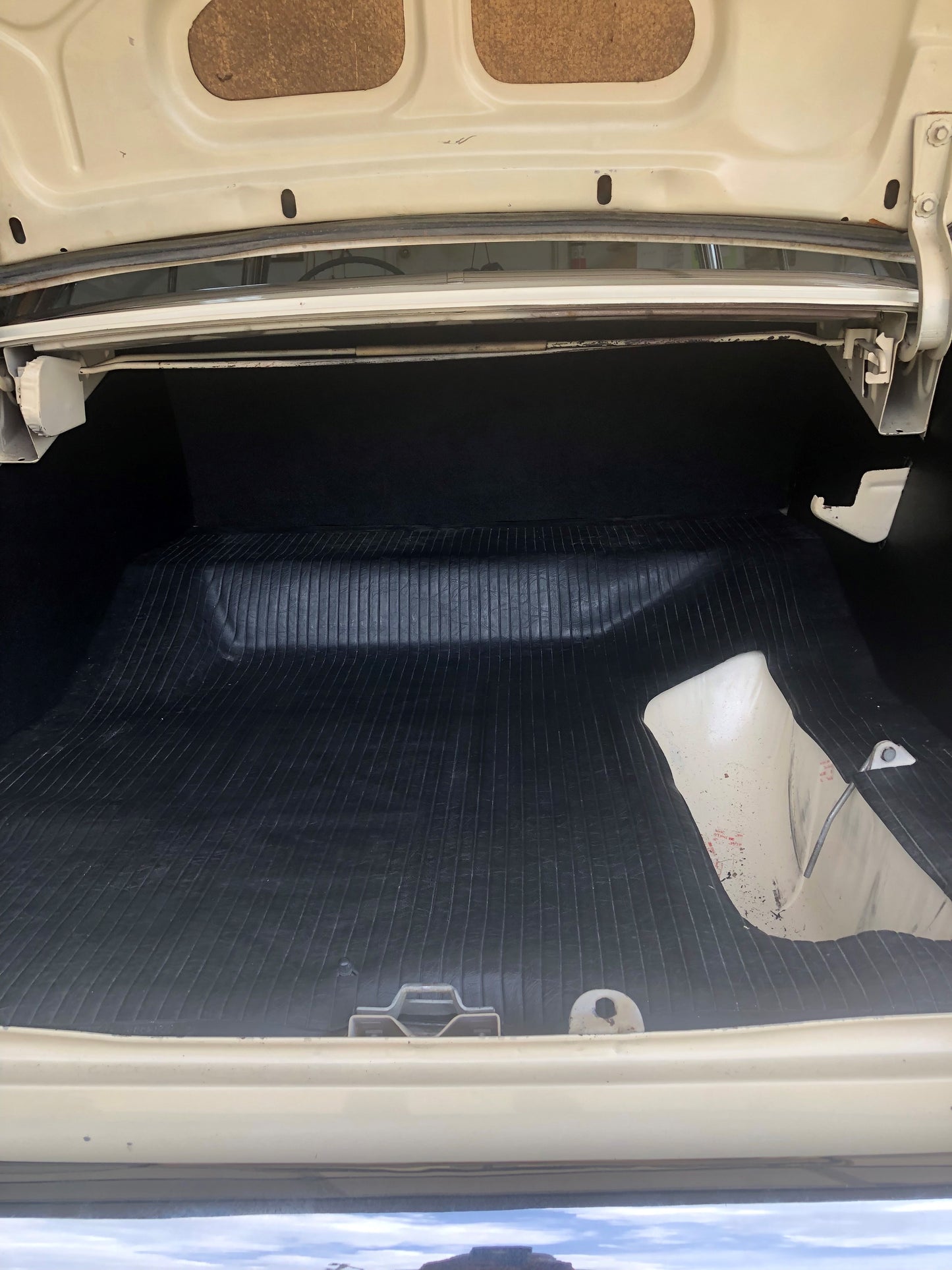 Full trunk interior of a 1955–1957 Chevrolet Hard Top with the RD3312 ABS trunk panels installed.