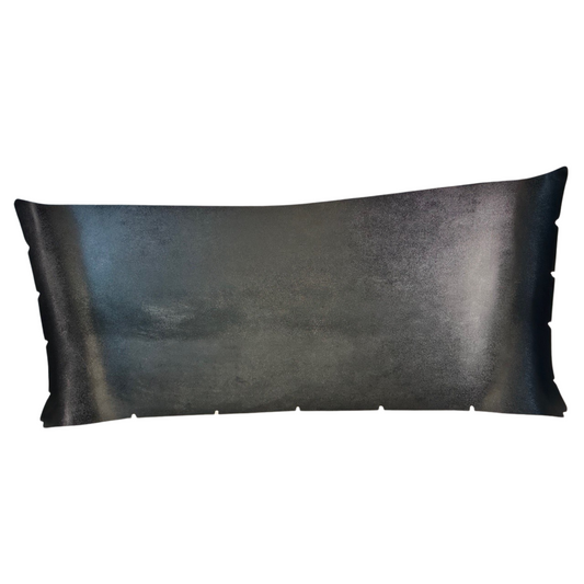 Black satin pillow on a white background