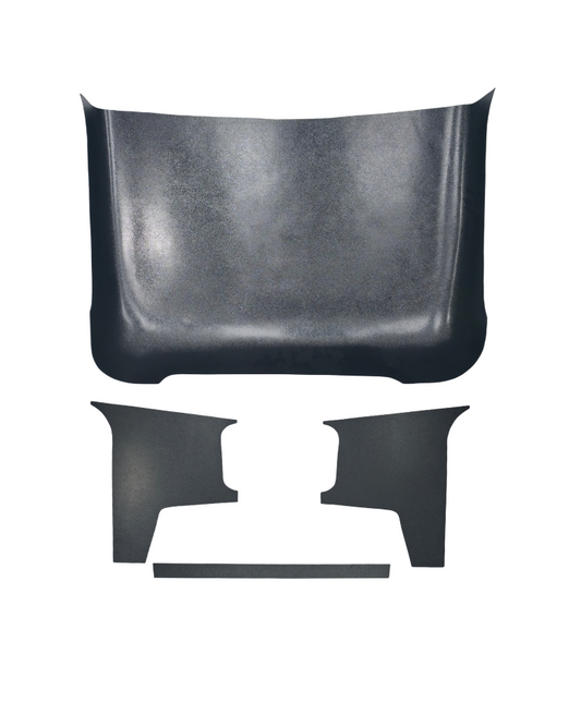 Black molded ABS headliner kit for 1937 Ford truck, includes center panel, quarter panels, and a belt strip