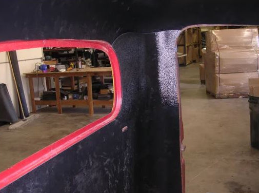 Black ABS rear cab cover installed in 1947-1954 Studebaker truck, red edge trim vistible