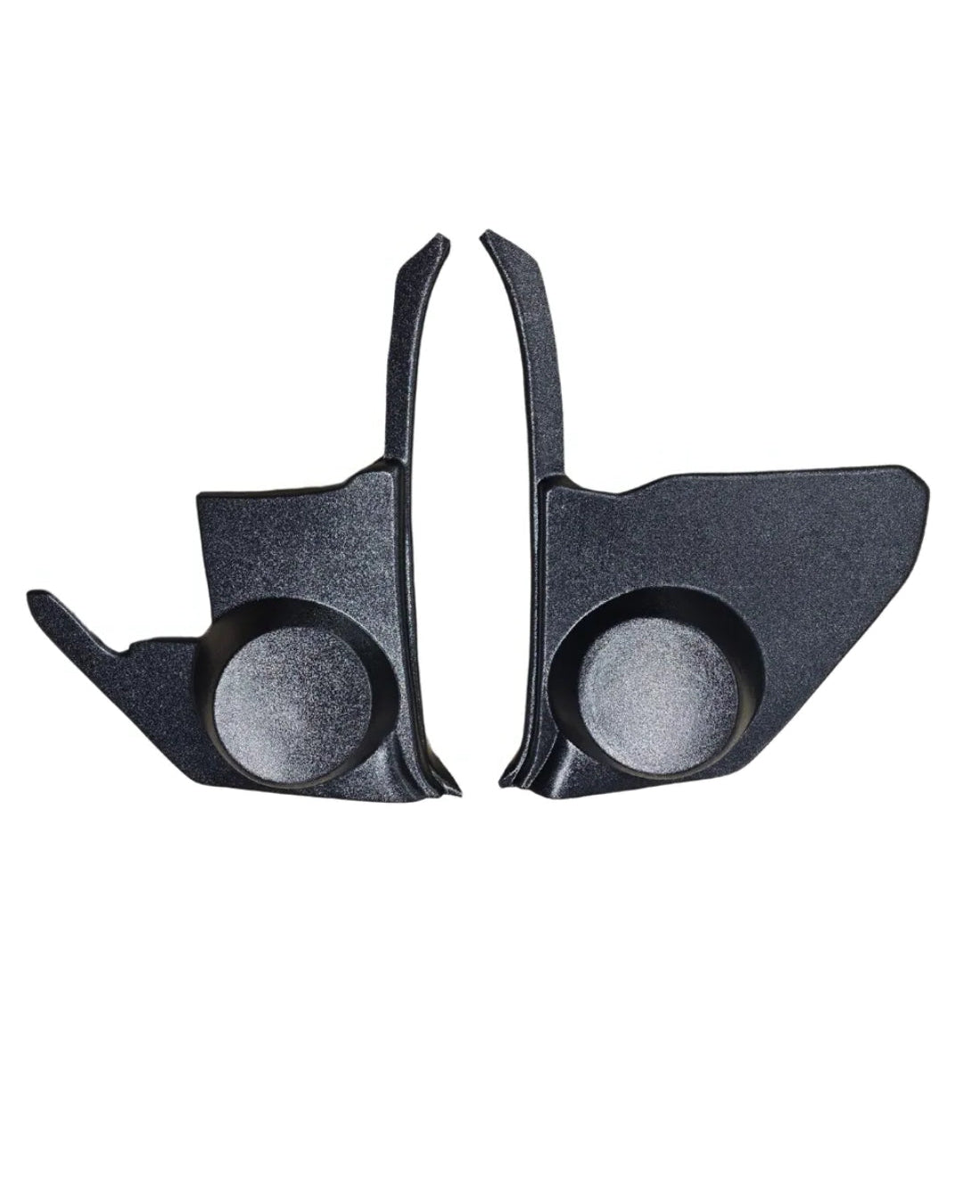 A pair of black kick panels designed for 1964 Chevrolet sedans, with visible mounting points and a smooth solid finish.