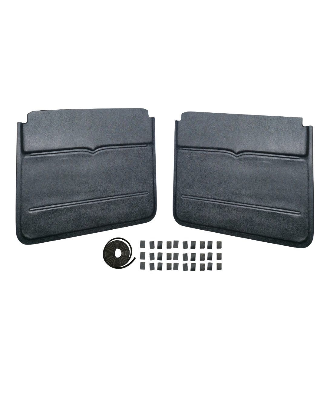 1937 Dodge truck ABS flat door panels — driver and passenger side pair shown with dual lock tabs and edge tape roll