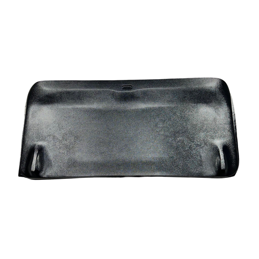 Molded ABS deck lid liner for 1964-1966 Ford Mustang Coupe — front view showing contoured shape and dual lock tab mount points