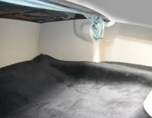 Installed ABS trunk kit in 1967 Chevrolet Camaro Coupe — open trunk view showing fitted panels with carpet finish