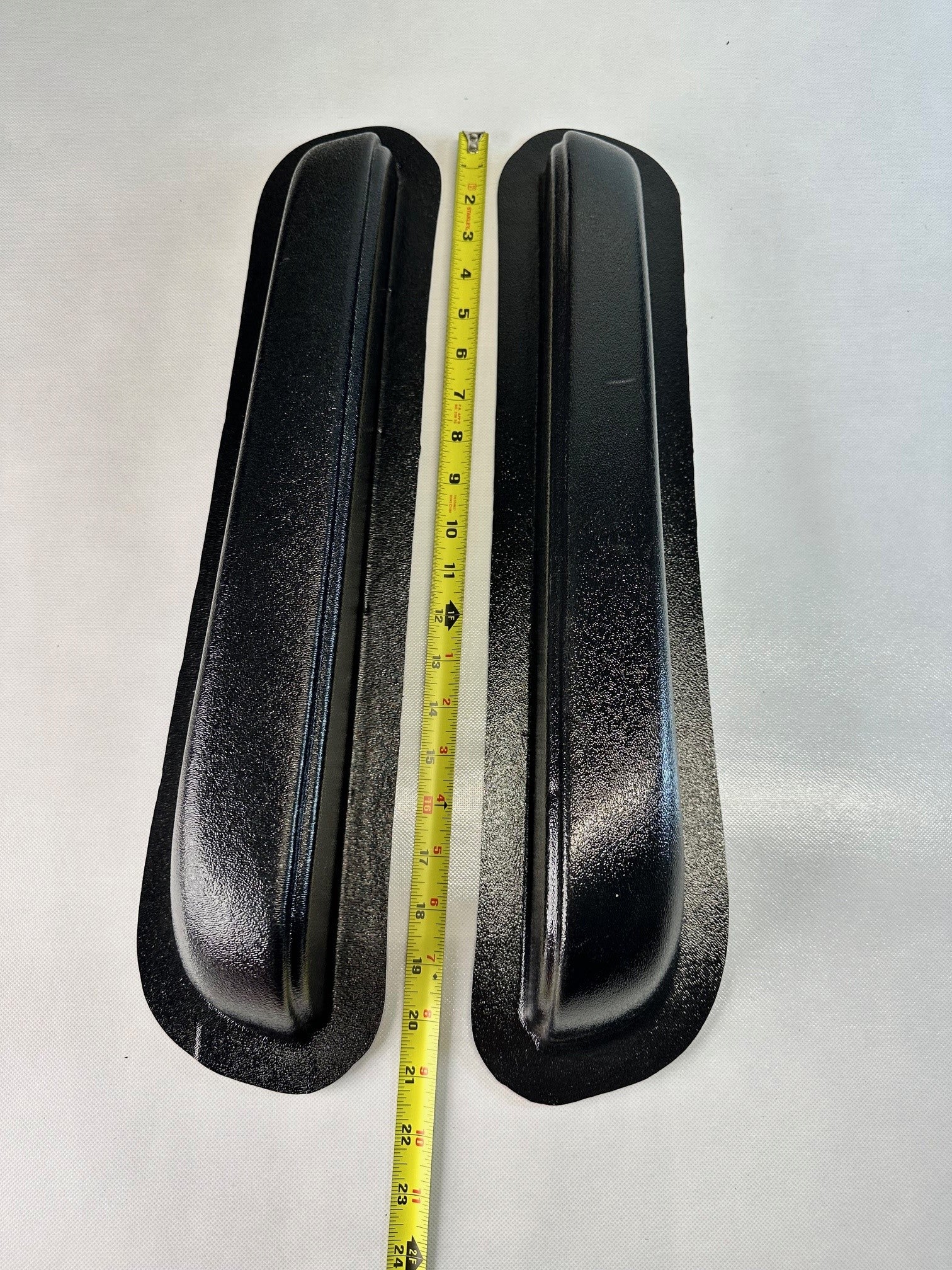 Two Rod Doors universal modular Fresno‑style armrests, 19.5 inches long, with a measuring tape for scale on a white background